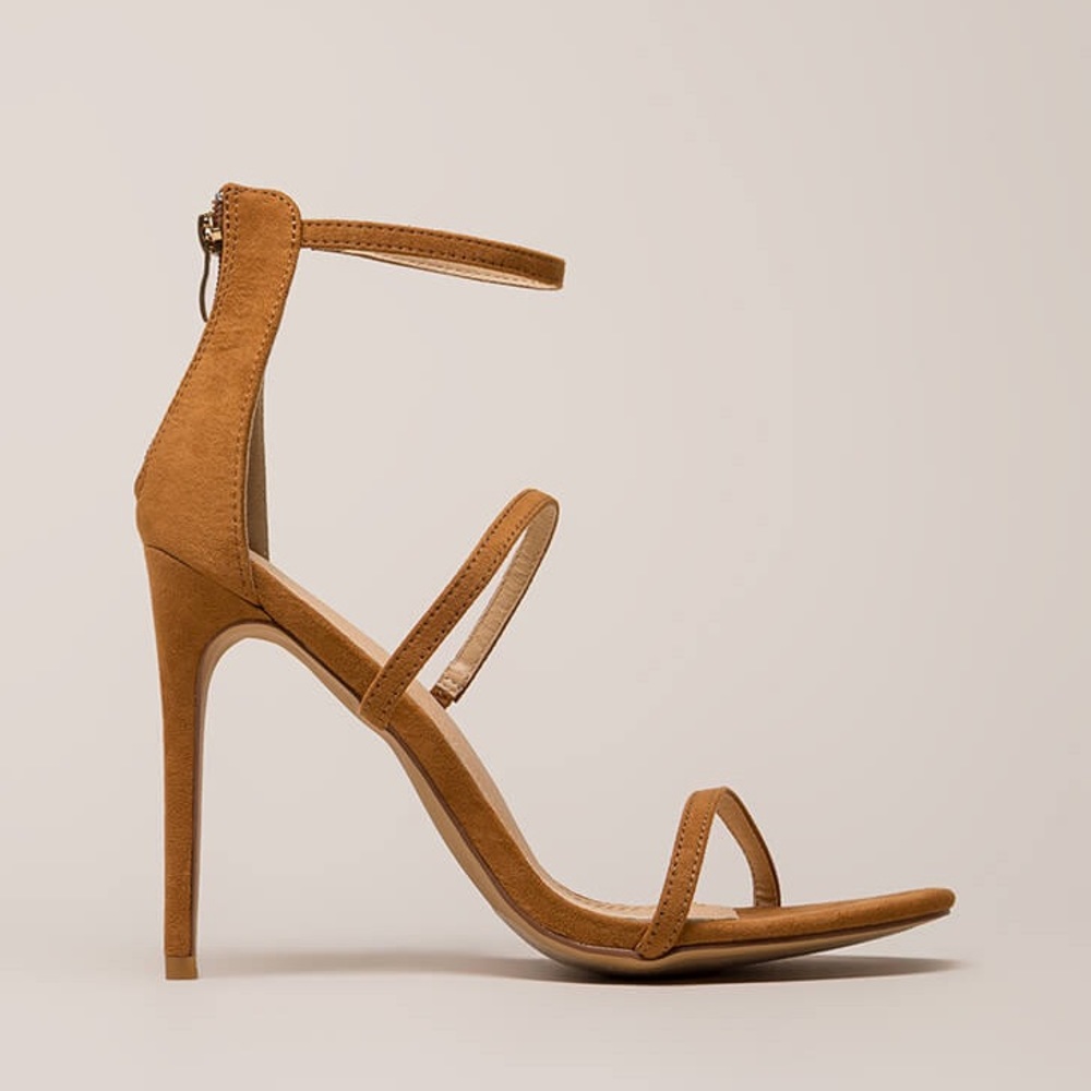 Brown or Tan three strap stiletto sandal heels